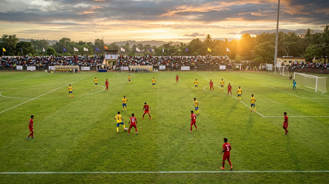 Vast 11-a-side pitch in India highlighting open tactical space and physical distances